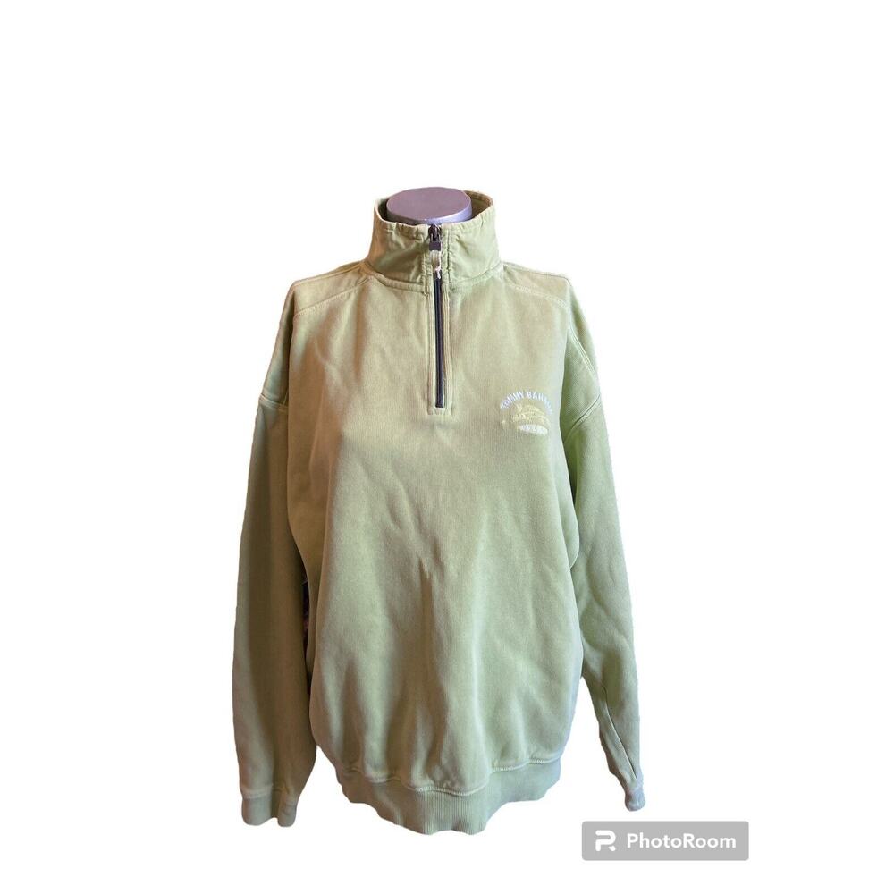 Tommy Bahama Sweater Men's Large Green Pullover 1/4 Zip Sweatshirt Relax